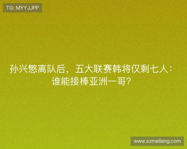孙兴慜离队后,五大联赛韩将仅剩七人:谁能接棒亚洲一哥? 孙兴慜离队后,五大联赛韩将仅剩七人:谁能接棒亚洲一哥?